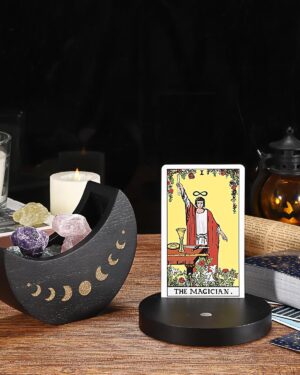 Tarot-Kartenhalter aus Holz mit Mond-Design – stilvoller Ständer für Tarot- und Orakelkarten